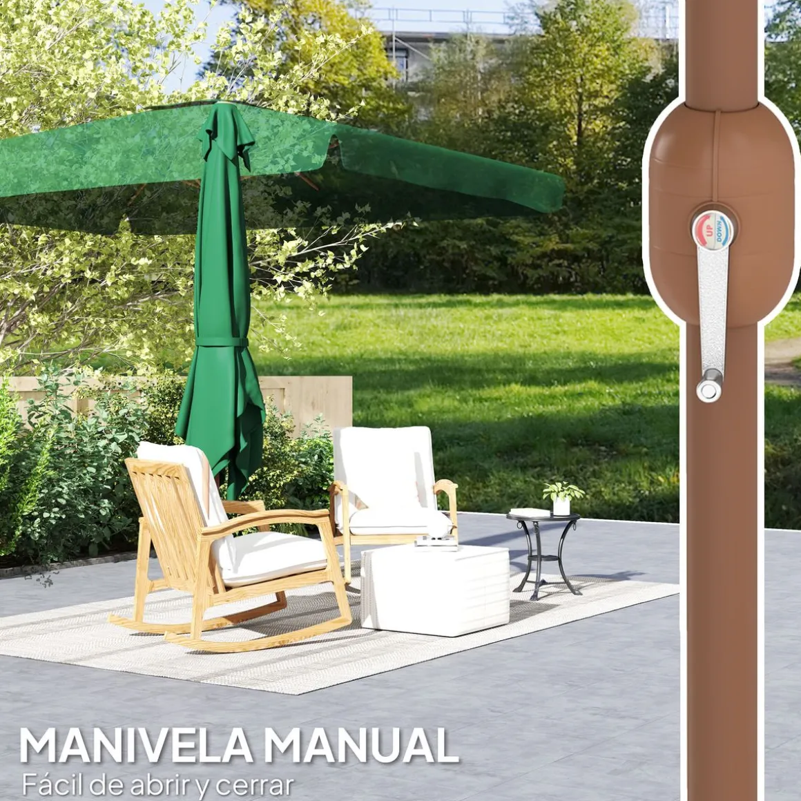 Sombrilla de terraza Loto Outsunny con manivela y ángulo ajustable 245x300x200 cm