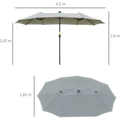 Sombrilla doble Buffalo Outsunny 2 niveles + 48 luces LED + manivela 240x450x265 cm