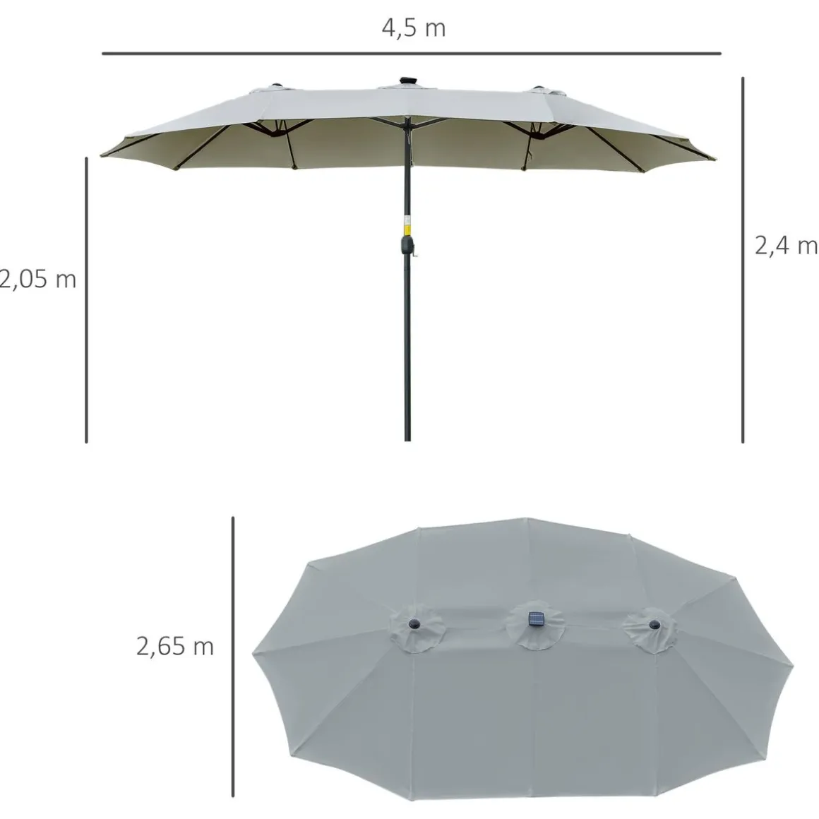 Sombrilla doble Buffalo Outsunny 2 niveles + 48 luces LED + manivela 240x450x265 cm