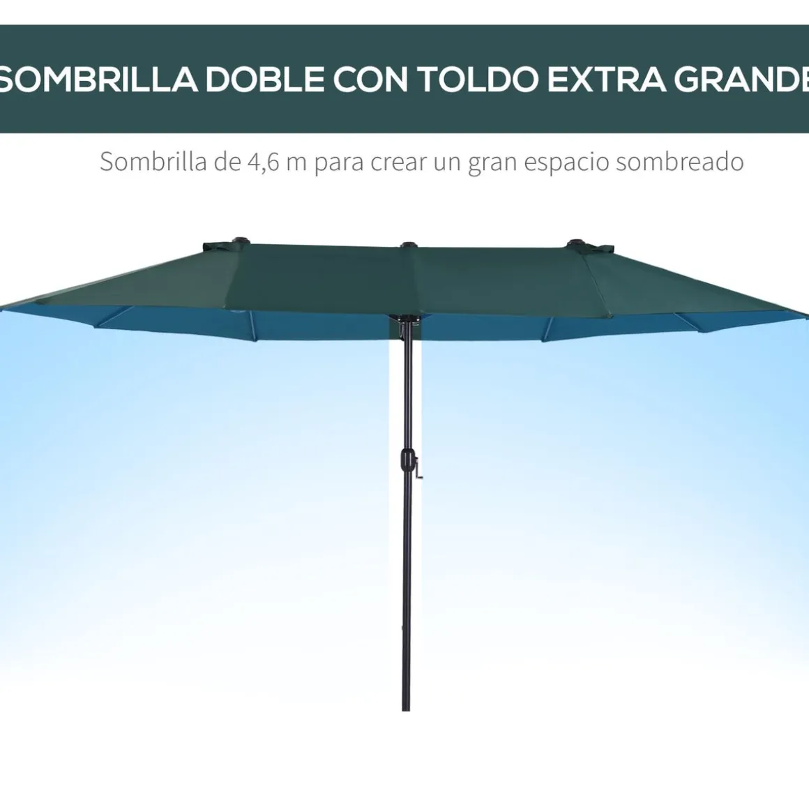 Sombrilla doble Oslo Outsunny apertura con manivela 238x455x265 cm