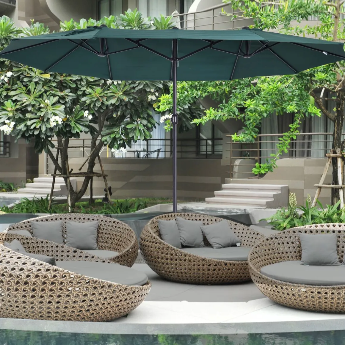 Sombrilla doble Oslo Outsunny apertura con manivela 238x455x265 cm