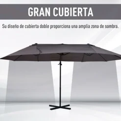 Sombrilla doble Outsunny inclinable con manivela negro/gris 250x440x270 cm