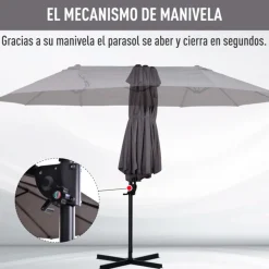 Sombrilla doble Outsunny inclinable con manivela negro/gris 250x440x270 cm
