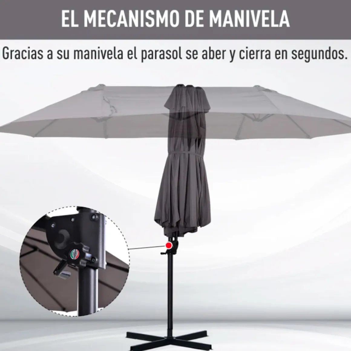 Sombrilla doble Outsunny inclinable con manivela negro/gris 250x440x270 cm