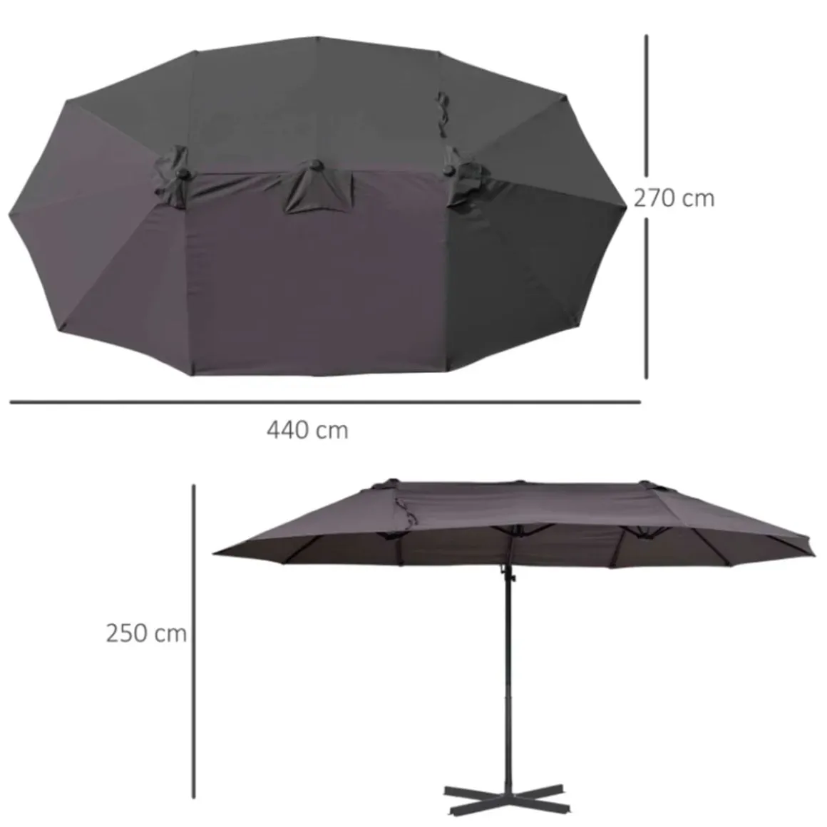 Sombrilla doble Outsunny inclinable con manivela negro/gris 250x440x270 cm
