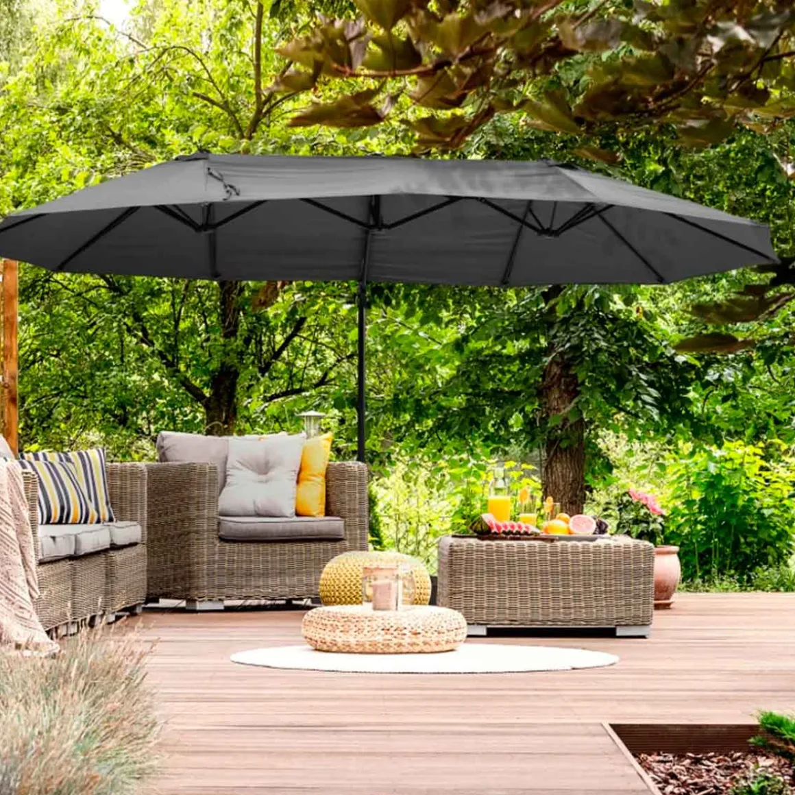 Sombrilla doble Outsunny inclinable con manivela negro/gris 250x440x270 cm