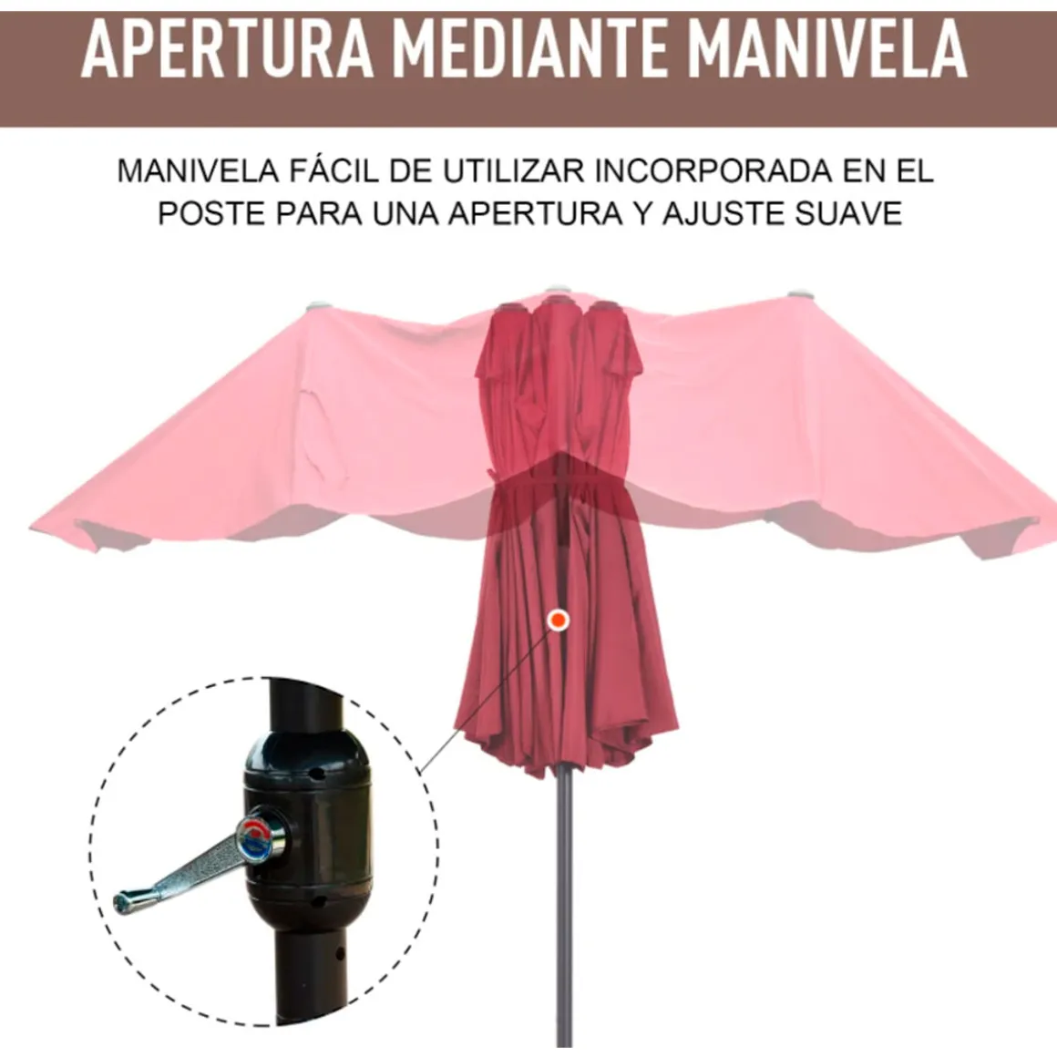 Sombrilla doble Outsunny con manivela y protección solar UV 240x460x270 cm