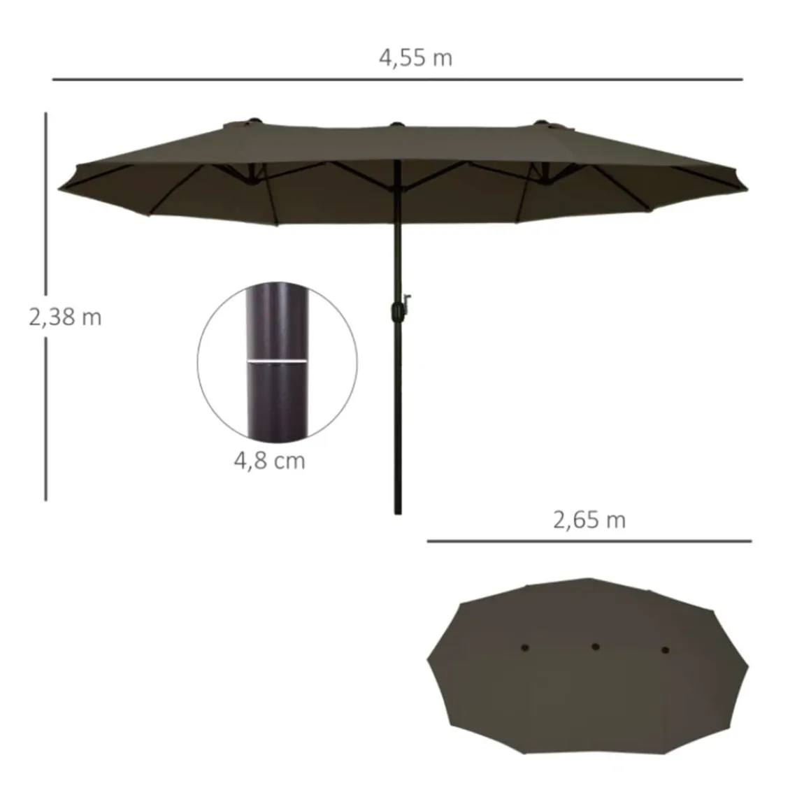 Sombrilla doble Outsunny con manivela y protección solar UV gris 238x455x265 cm