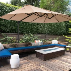 Sombrilla doble parasol Outsunny con manivela beige/negro 250x270x460 cm