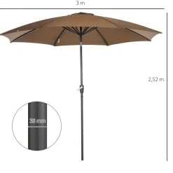 Sombrilla Florencia Outsunny manivela + techo inclinable Ø300x252 cm