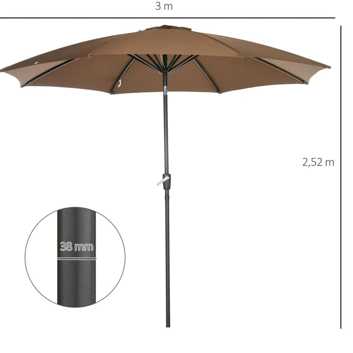 Sombrilla Florencia Outsunny manivela + techo inclinable Ø300x252 cm