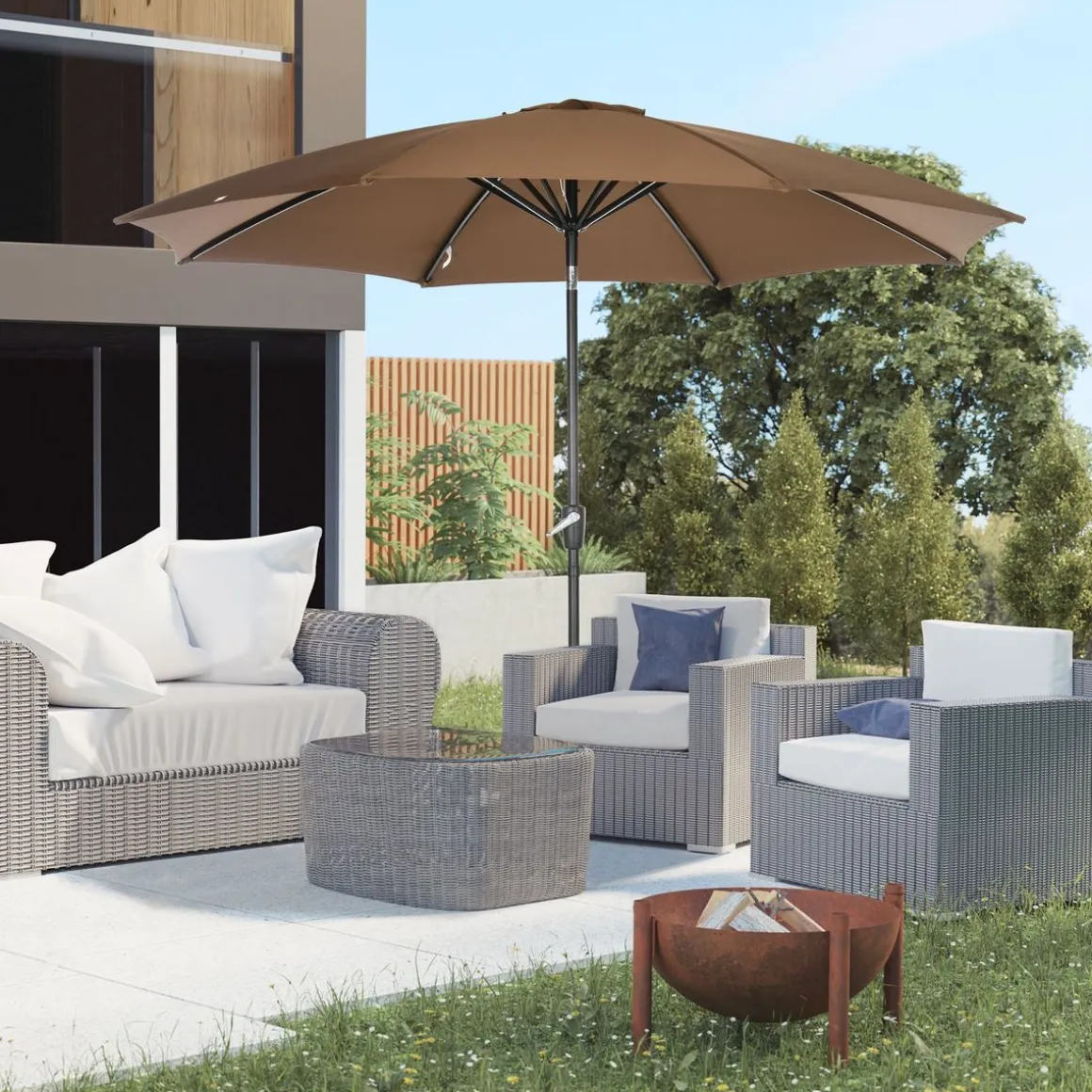 Sombrilla Florencia Outsunny manivela + techo inclinable Ø300x252 cm