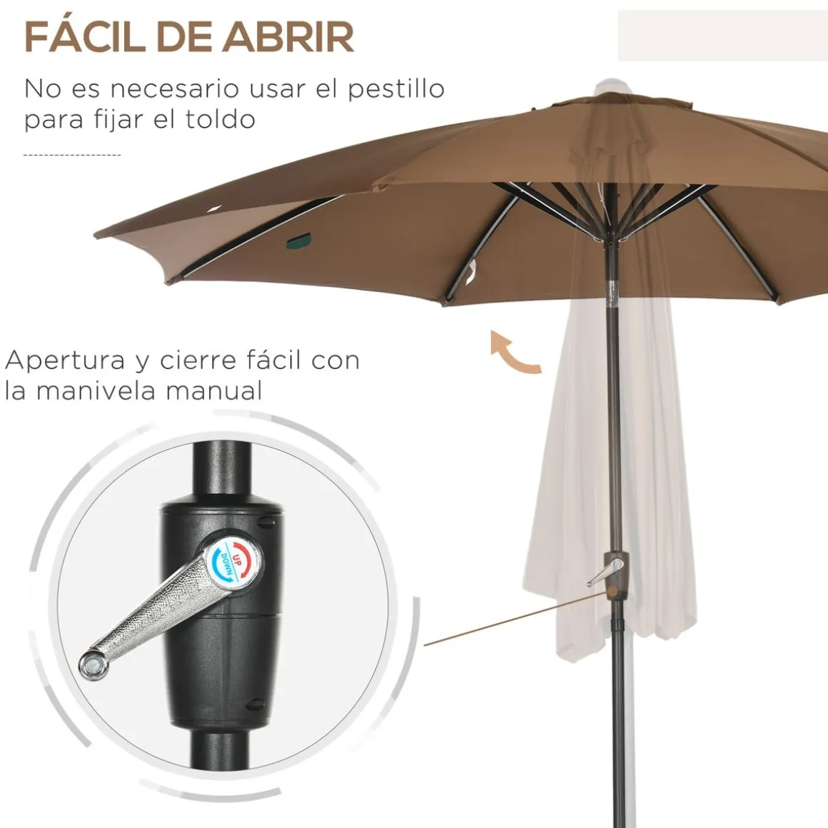 Sombrilla Florencia Outsunny manivela + techo inclinable Ø300x252 cm