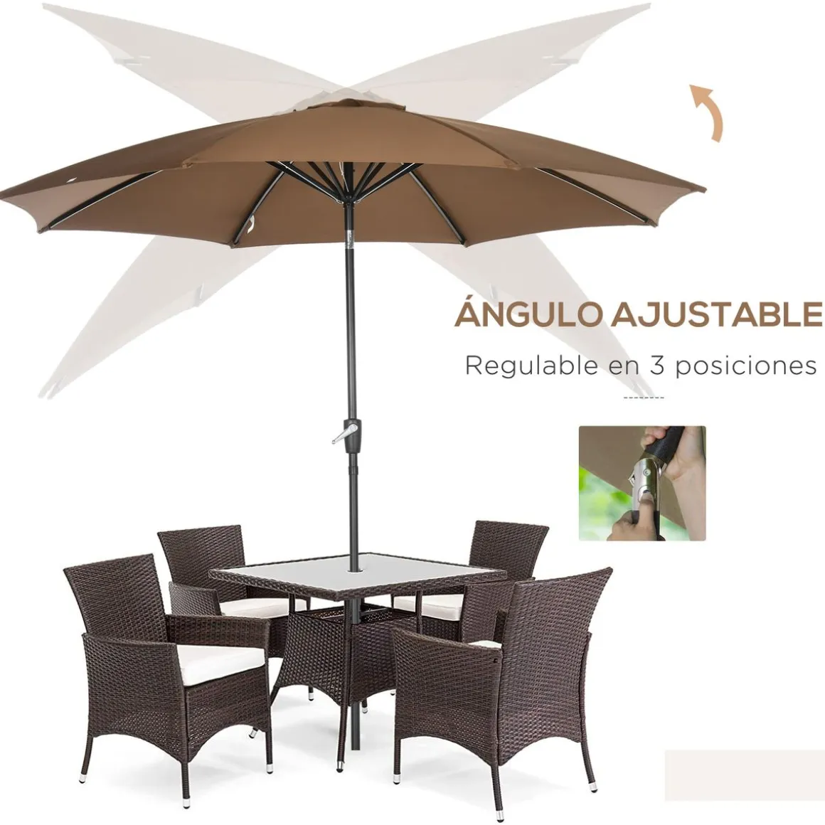 Sombrilla Florencia Outsunny manivela + techo inclinable Ø300x252 cm
