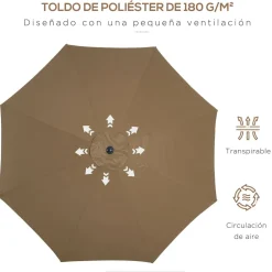 Sombrilla Florencia Outsunny manivela + techo inclinable Ø300x252 cm