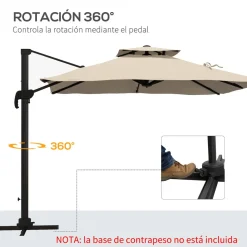 Sombrilla Forca Outsunny excéntrica + manivela beige 270x294 cm