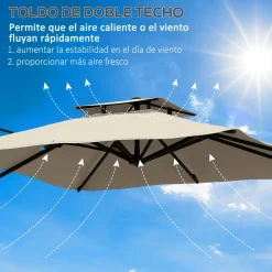 Sombrilla Forca Outsunny excéntrica + manivela beige 270x294 cm