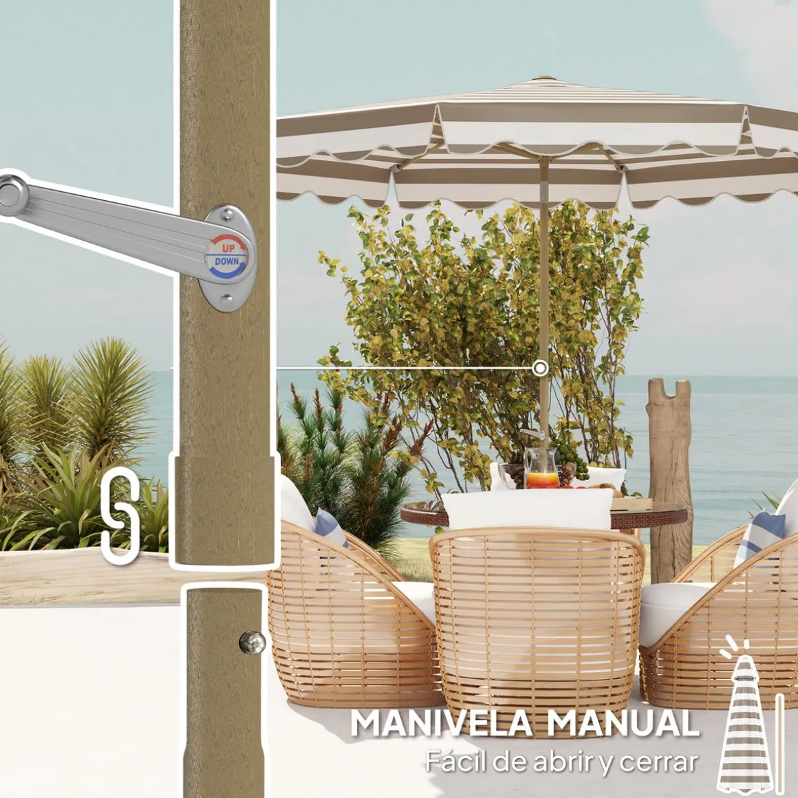 Sombrilla Helade Outsunny inclinable con manivela gris/blanco Ø268x237 cm