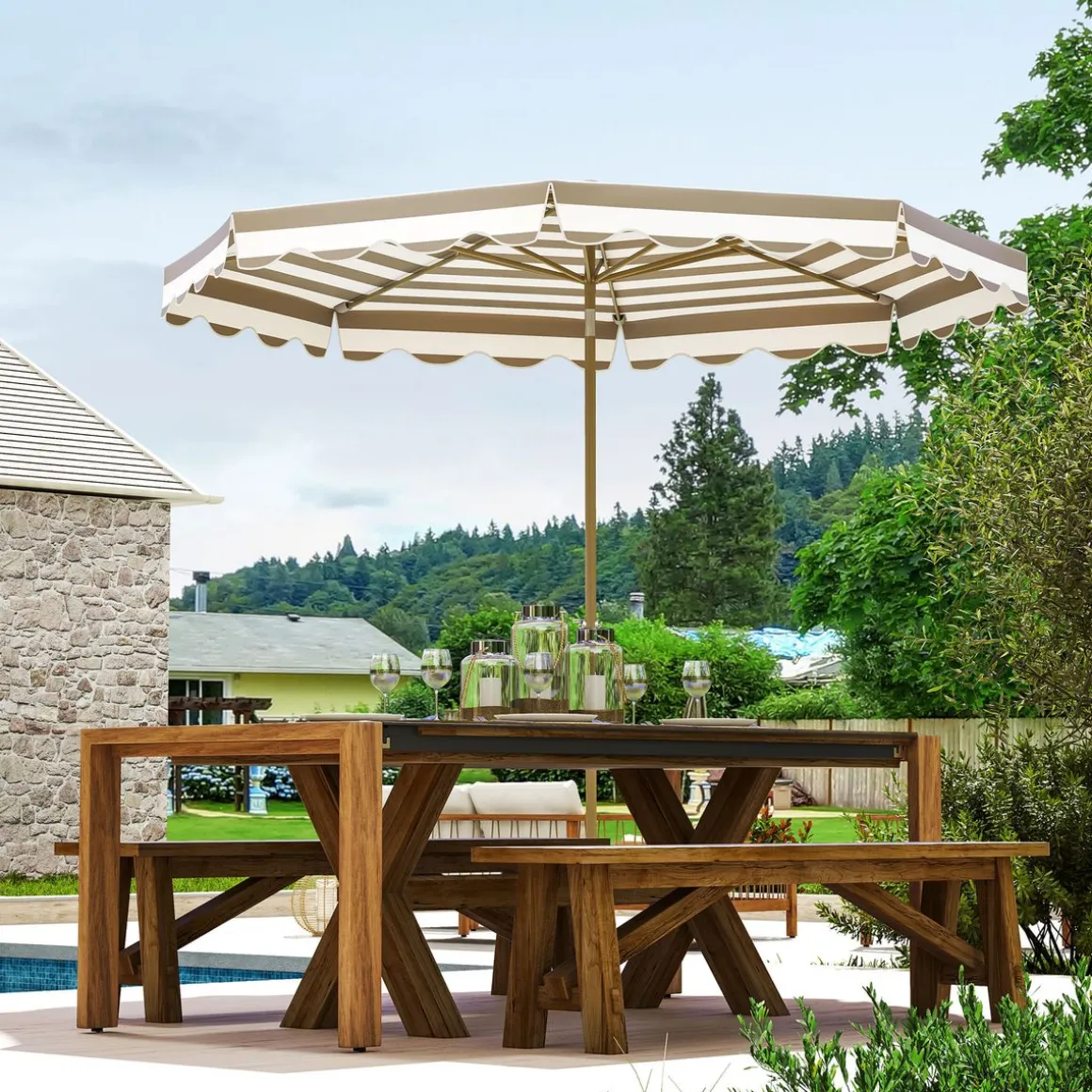 Sombrilla Helade Outsunny inclinable con manivela gris/blanco Ø268x237 cm