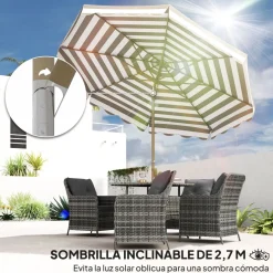 Sombrilla Helade Outsunny inclinable con manivela gris/blanco Ø268x237 cm