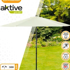 Sombrilla hexagonal Aktive Garden con poleas y protección UV50 crema Ø300 cm