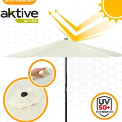 Sombrilla hexagonal Aktive Garden con poleas y protección UV50 crema Ø300 cm