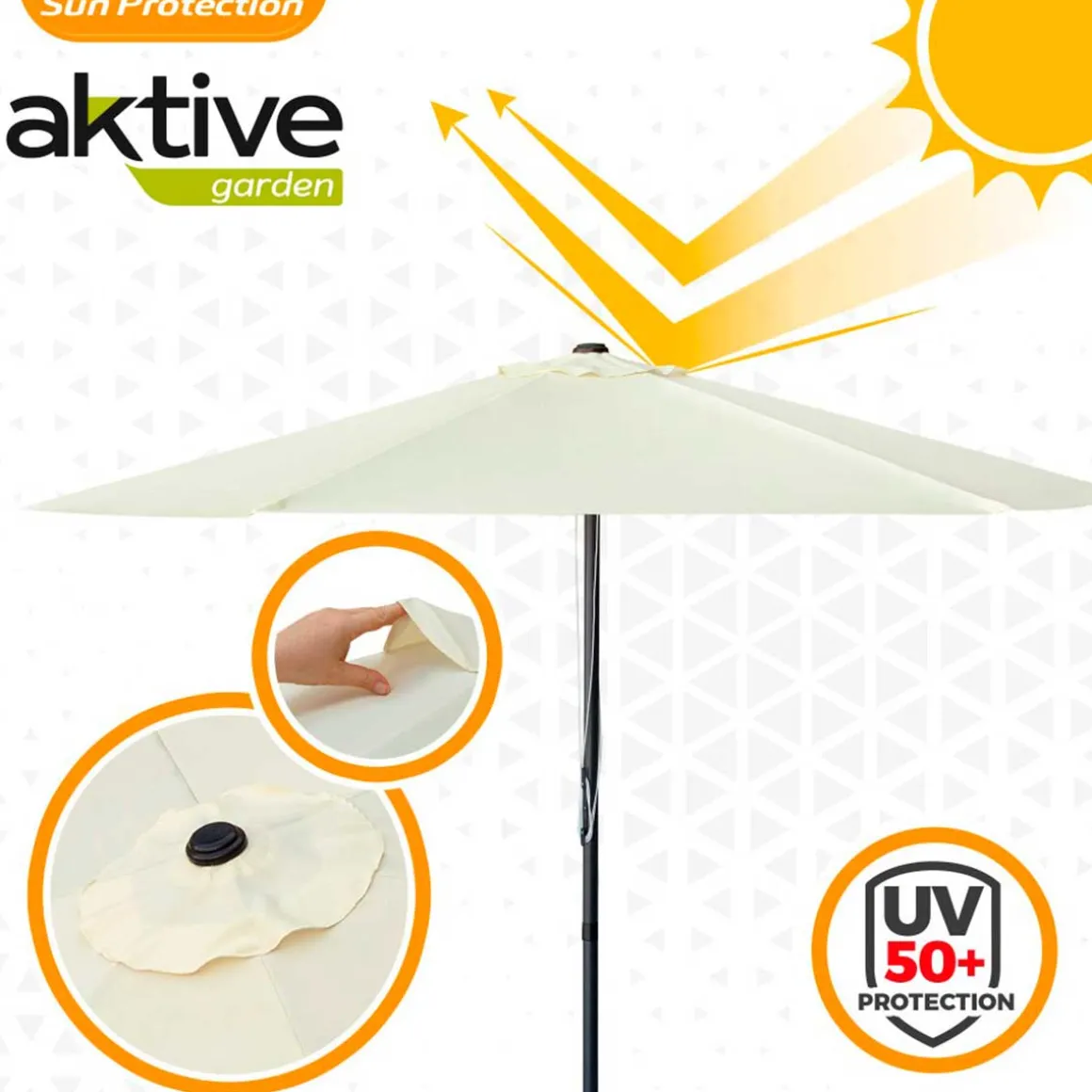 Sombrilla hexagonal Aktive Garden con poleas y protección UV50 crema Ø300 cm