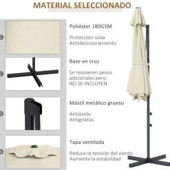 Sombrilla Jaguar Outsunny diseño excéntrico crema Ø296x242 cm