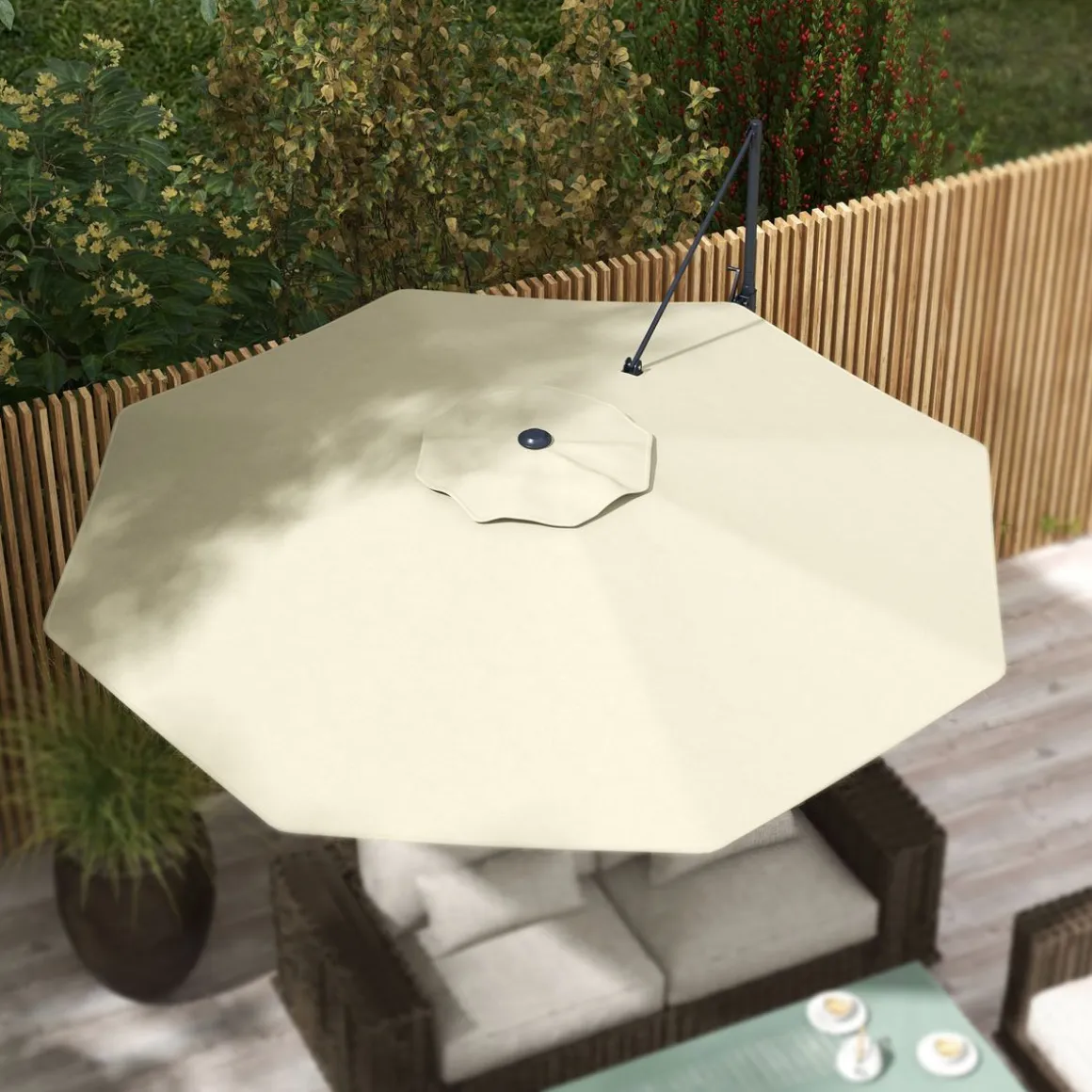 Sombrilla Jaguar Outsunny diseño excéntrico crema Ø296x242 cm