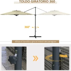 Sombrilla Jaguar Outsunny diseño excéntrico crema Ø296x242 cm