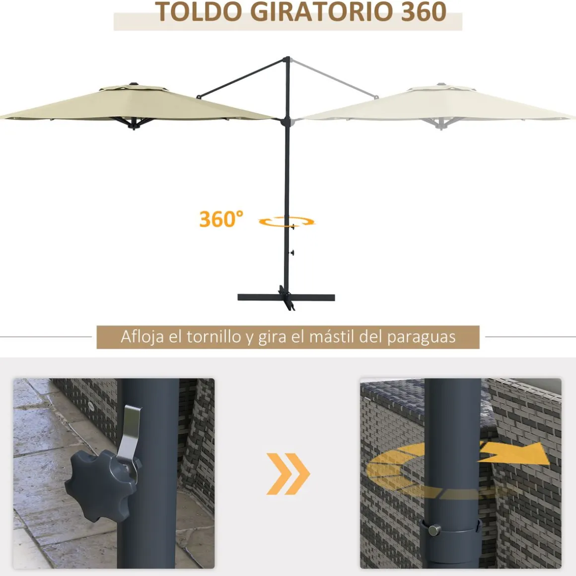 Sombrilla Jaguar Outsunny diseño excéntrico crema Ø296x242 cm