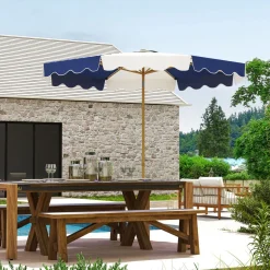 Sombrilla Marine Outsunny inclinable con manivela azul/blanco Ø267x238 cm