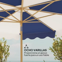Sombrilla Marine Outsunny inclinable con manivela azul/blanco Ø267x238 cm