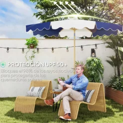 Sombrilla Marine Outsunny inclinable con manivela azul/blanco Ø267x238 cm