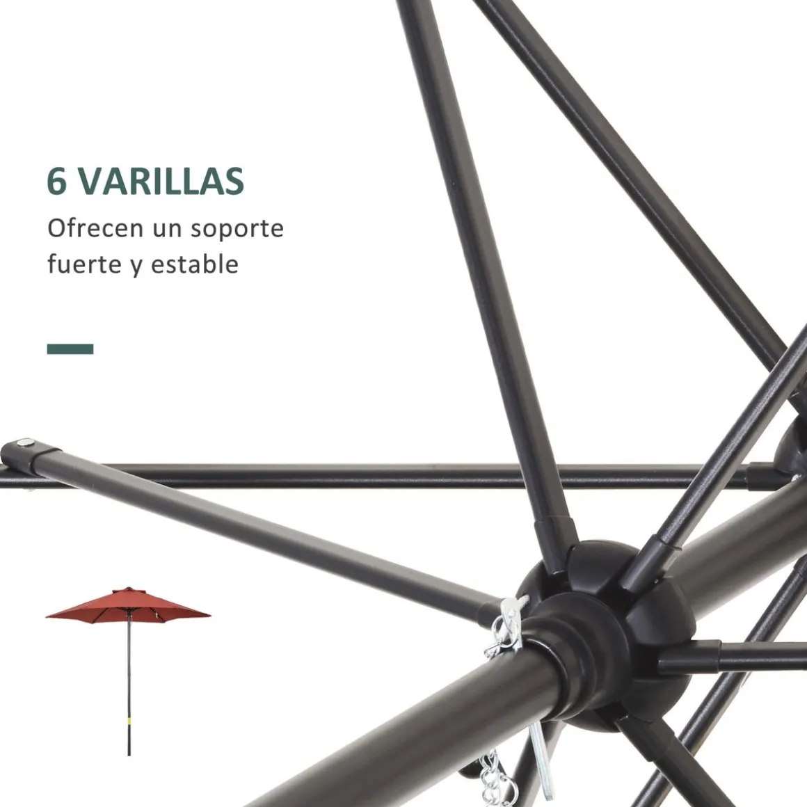 Sombrilla Melissa Outsunny mástil desmontable + ventilación rojo Ø196 cm