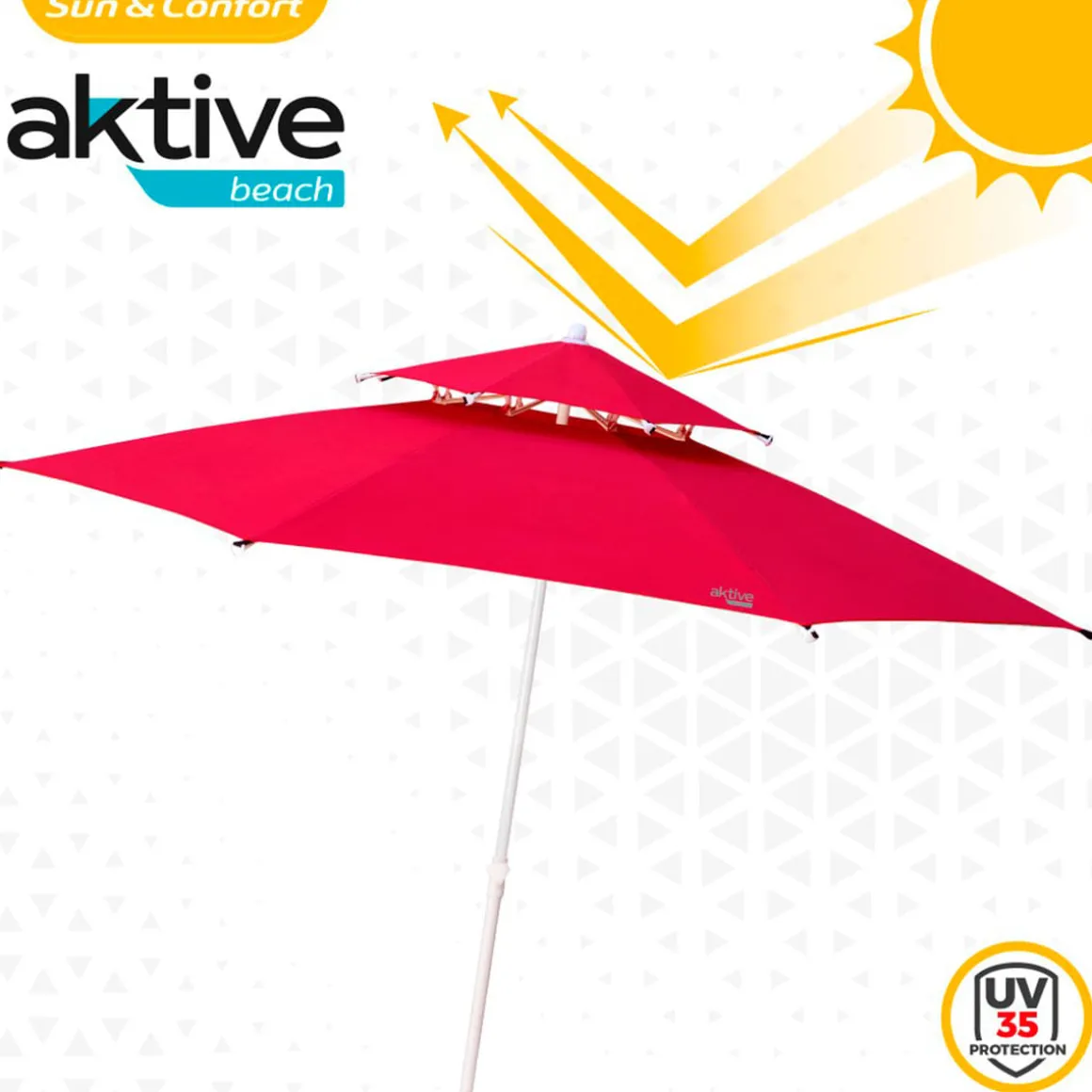 Sombrilla octogonal Aktive Beach doble techo protección UV35 rojo Ø280 cm