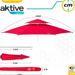 Sombrilla octogonal Aktive Beach doble techo protección UV35 rojo Ø280 cm
