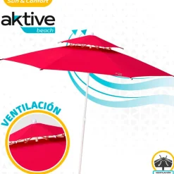 Sombrilla octogonal Aktive Beach doble techo protección UV35 rojo Ø280 cm