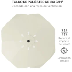 Sombrilla Petunia Outsunny inclinable + 32 LEDS crema Ø292x248 cm