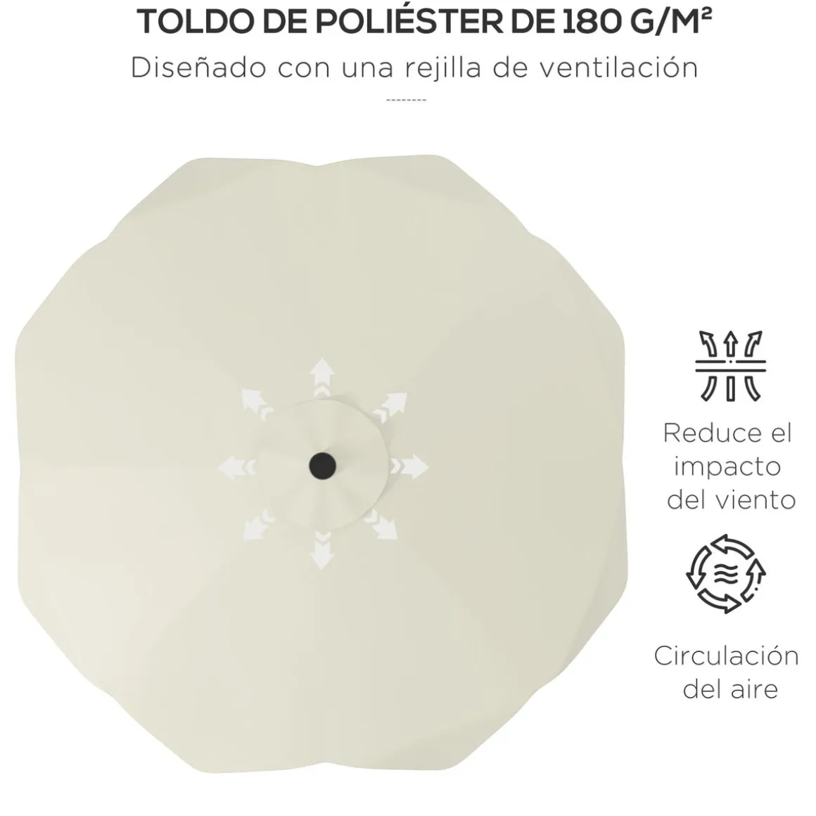 Sombrilla Petunia Outsunny inclinable + 32 LEDS crema Ø292x248 cm
