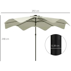 Sombrilla Petunia Outsunny inclinable + 32 LEDS crema Ø292x248 cm