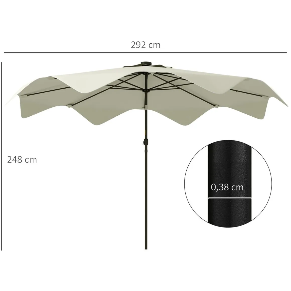 Sombrilla Petunia Outsunny inclinable + 32 LEDS crema Ø292x248 cm