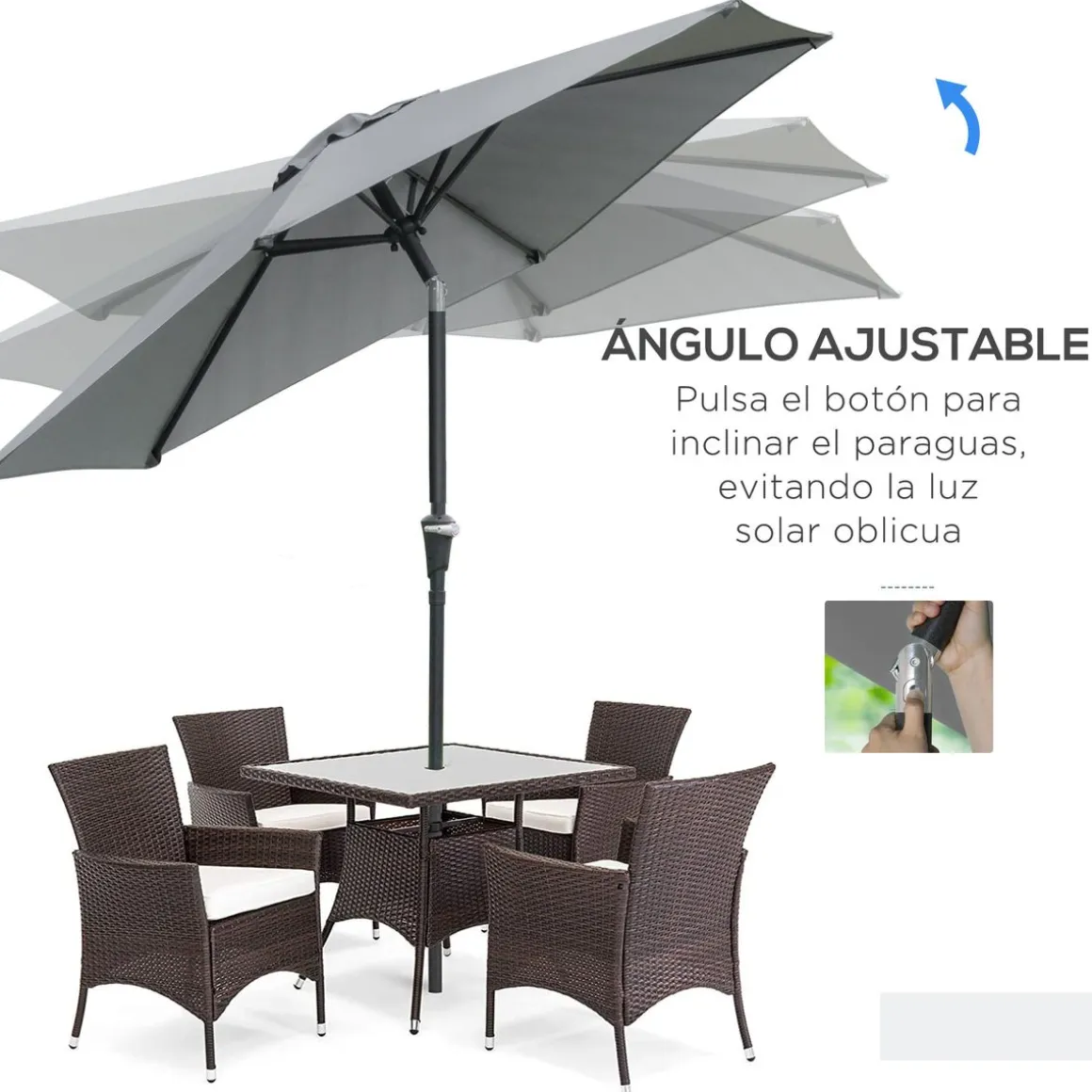 Sombrilla Portland Outsunny ángulo ajustable Ø230x216 cm