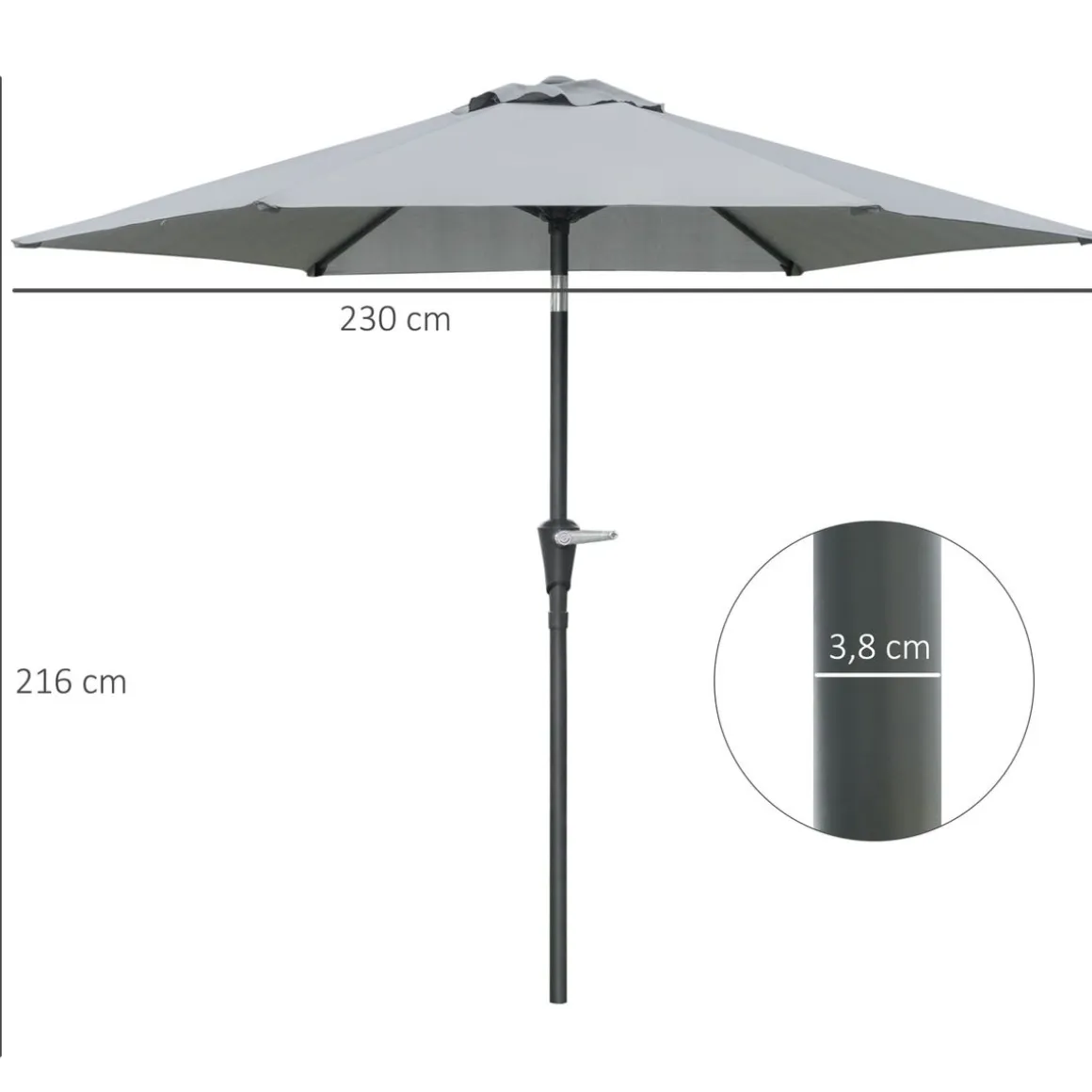 Sombrilla Portland Outsunny ángulo ajustable Ø230x216 cm