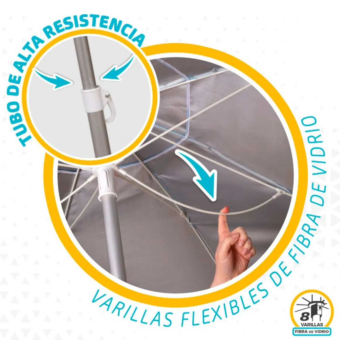 Sombrilla redonda Aktive Beach Air Max flexible protección UV50 azul Ø200 cm