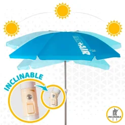 Sombrilla redonda Aktive Beach Air Max flexible protección UV50 azul Ø200 cm