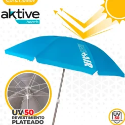 Sombrilla redonda Aktive Beach Air Max flexible protección UV50 azul Ø200 cm