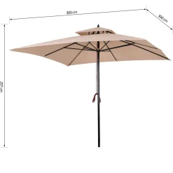 Sombrilla Rhio Outsunny 8 varillas doble techo beige 300x300 cm