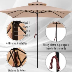 Sombrilla Rhio Outsunny 8 varillas doble techo beige 300x300 cm
