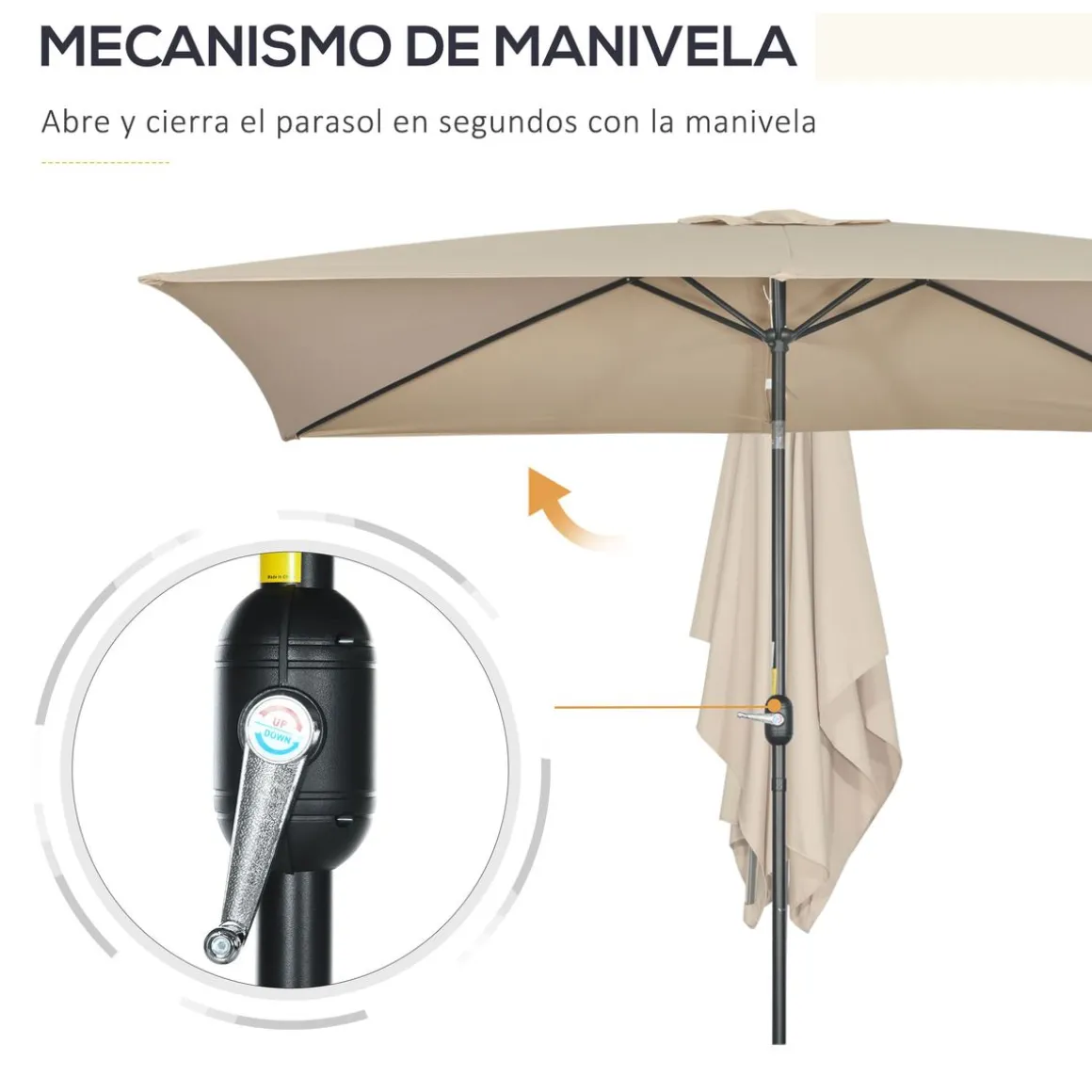 Sombrilla Sand Outsunny inclinable + plegable marrón 253x295x195 cm